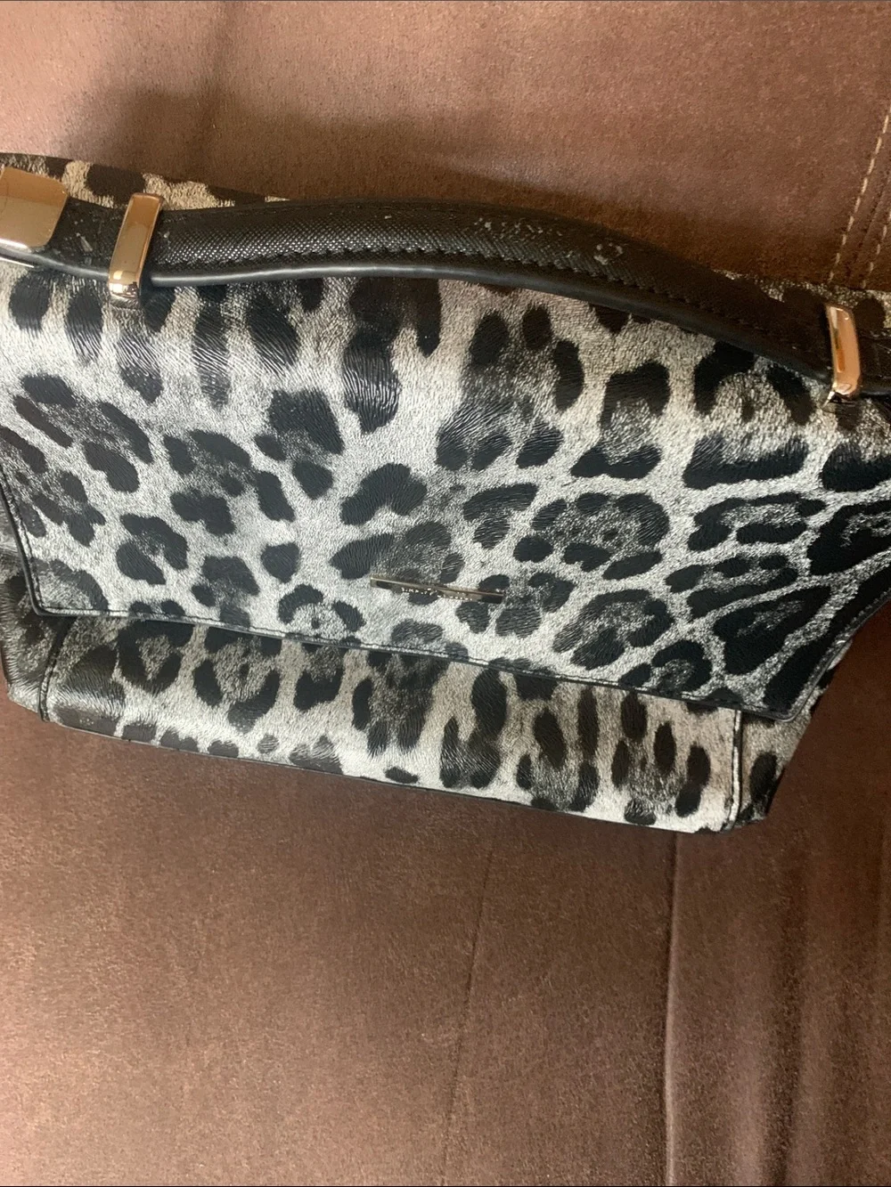 Stylish Leopard Print Top-Handle Bag - Black & Gray